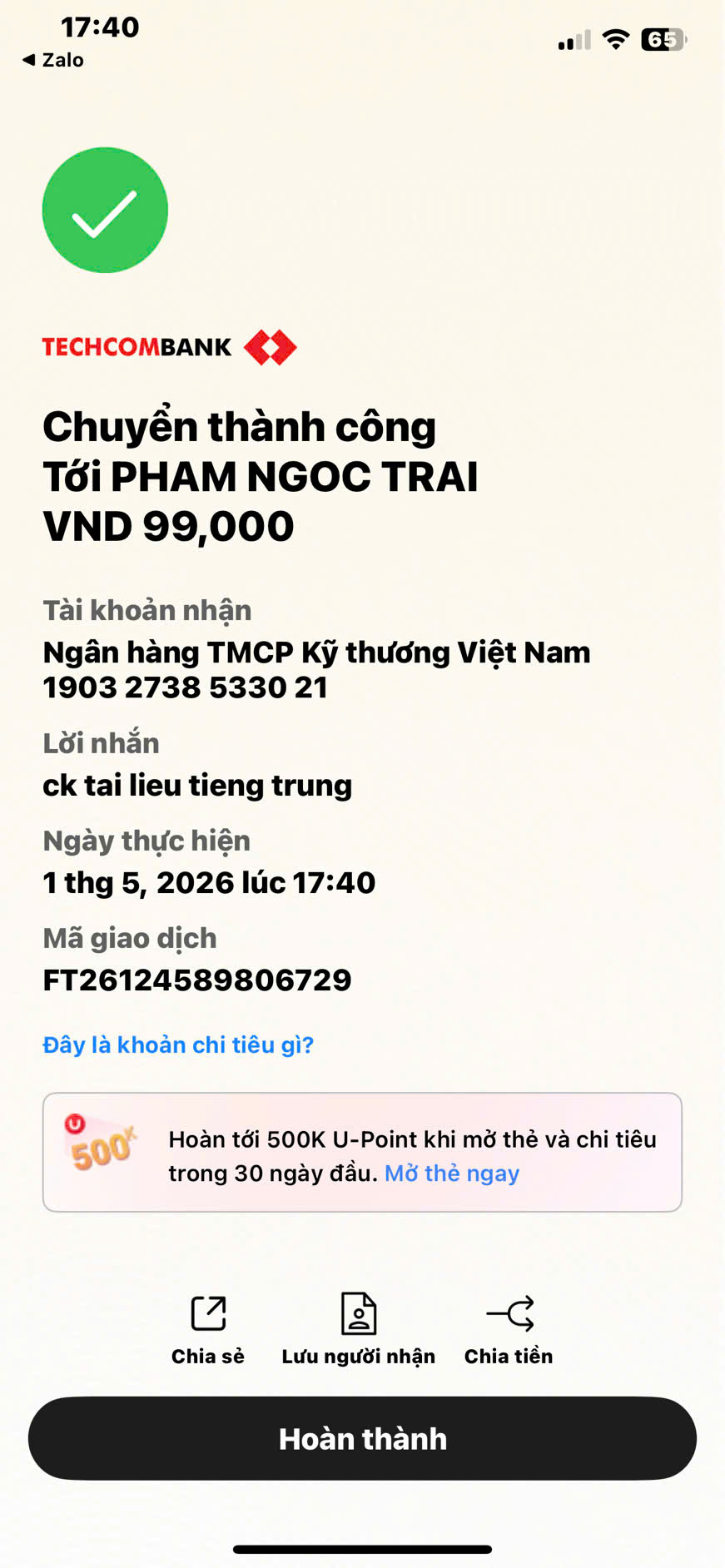 Giao dịch thành công